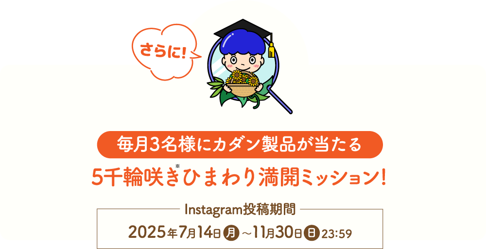 さらに！毎月３名様にカダン製品が当たる 5千輪咲きひまわり満開ミッション！
